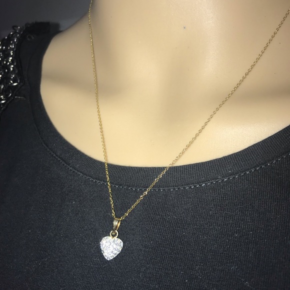 10k GOLD plated Heart Pave Necklace 925 silver - Picture 6 of 13